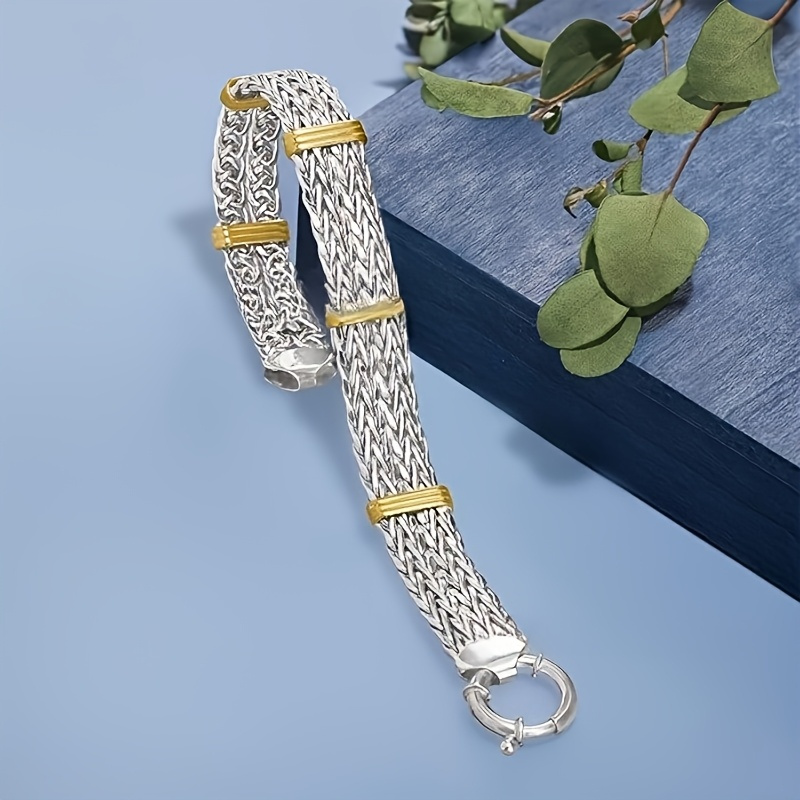 Luxury 925 Sterling Silver Two-Tone Wheat Chain Bracelet